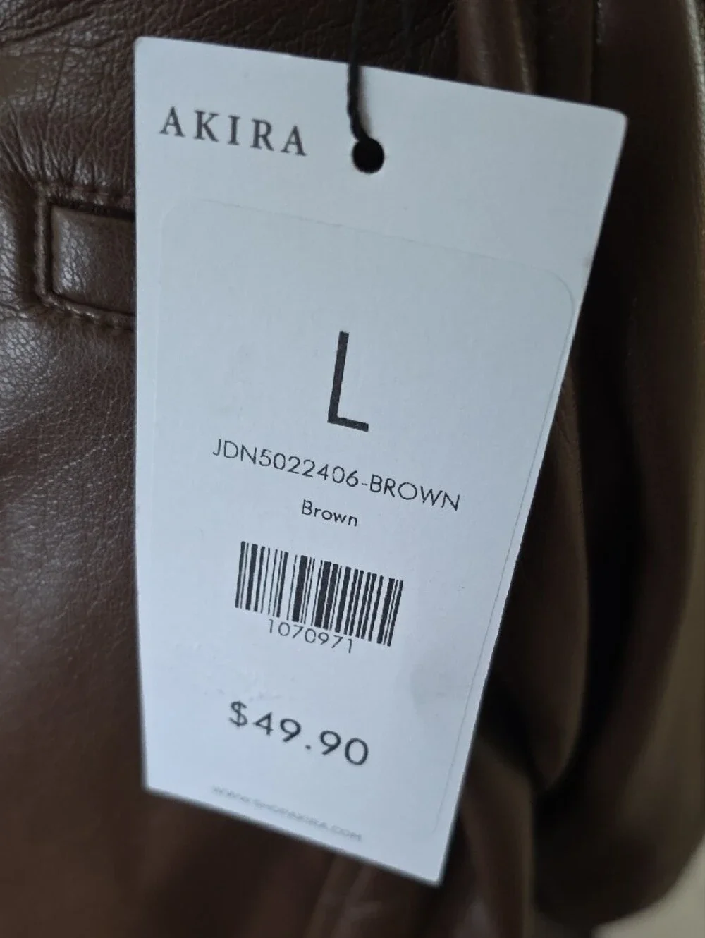 Akira Brown Leather Spring Summer High-Waist Zipper  Women's Shorts - Picture 4 of 5